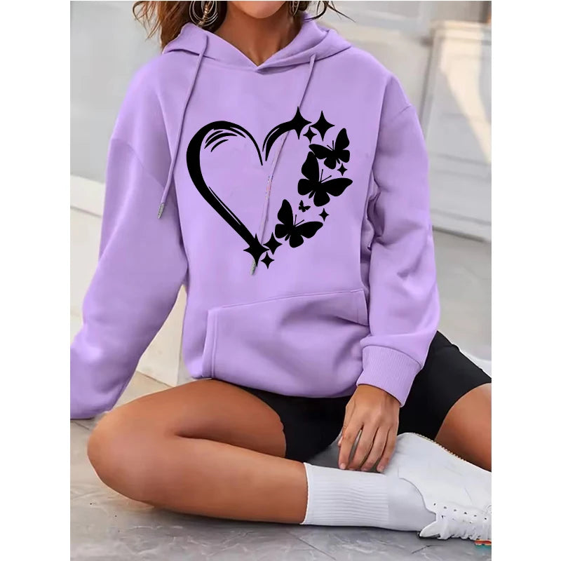 Combination of Love and Butterfly Pattern Long Sleeve Hoodies Women's