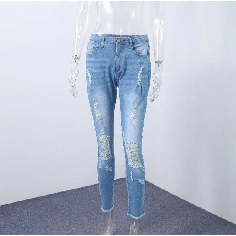 Women Ripped Jeans Tight Fitting