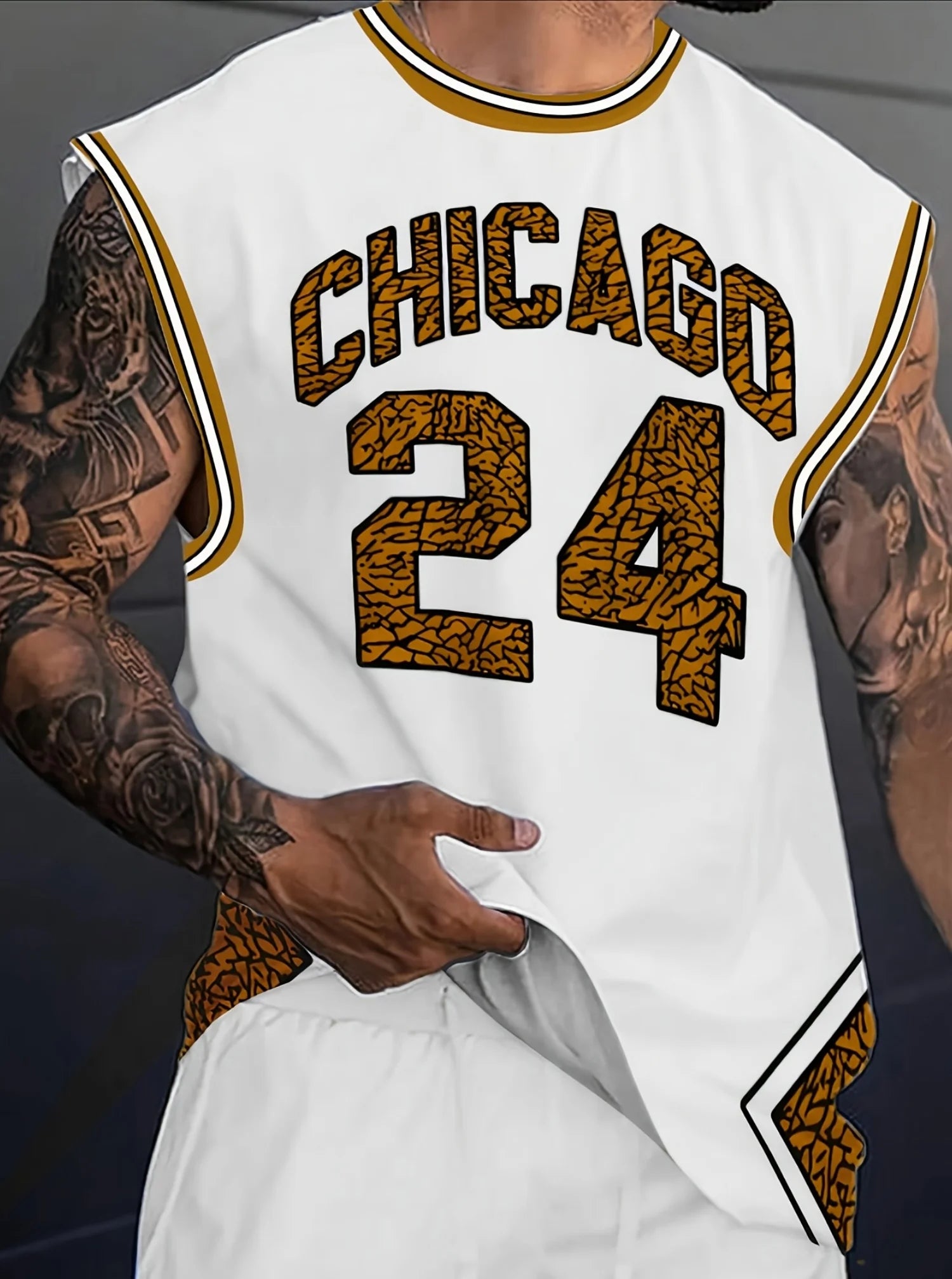 Summer Men's CHICAGO NO.24 Graphic Tank Top Sleeveless Basketball Jersey