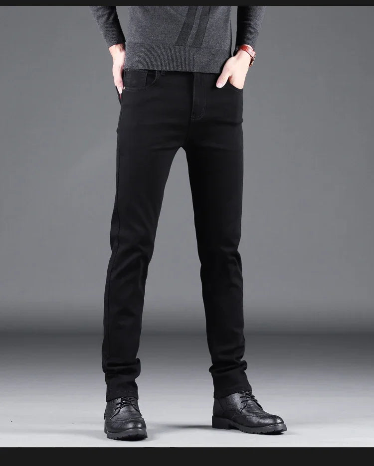 Men's Pure Black Slim Jeans Straight