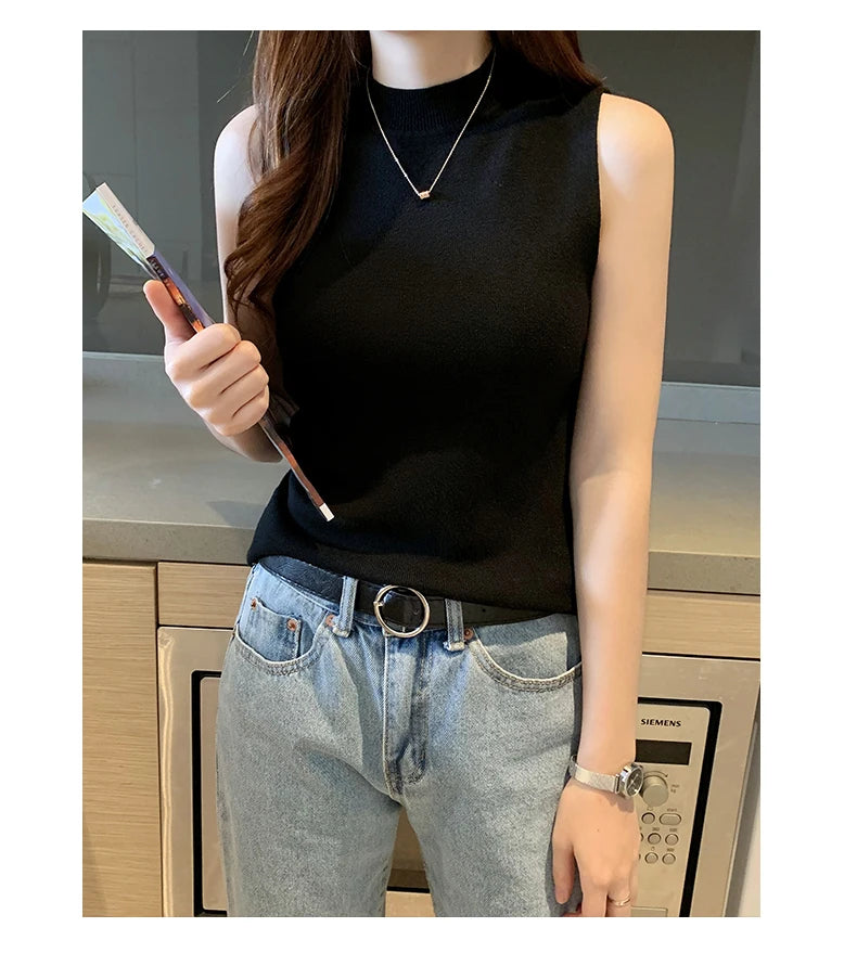 Versatile Knit Sleeveless Tops Women