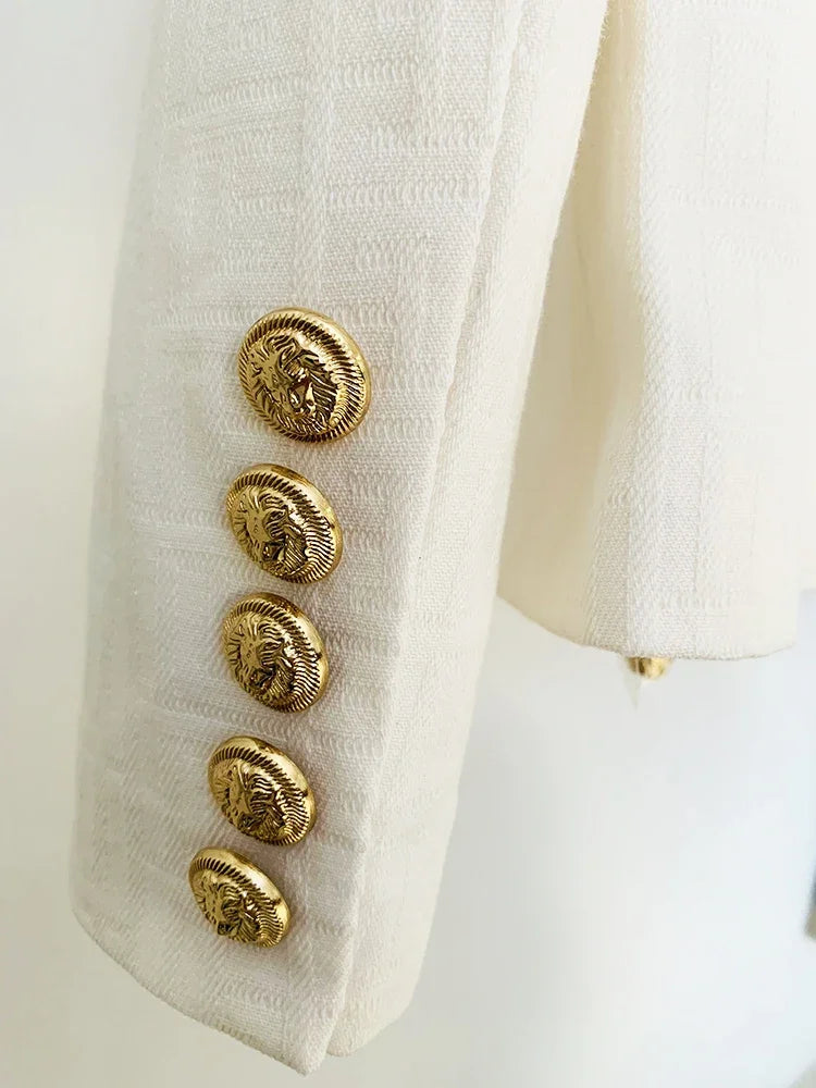 Designer Jacket Women's Double Breasted Lion Buttons Monogram Jacquard Belted Blazer