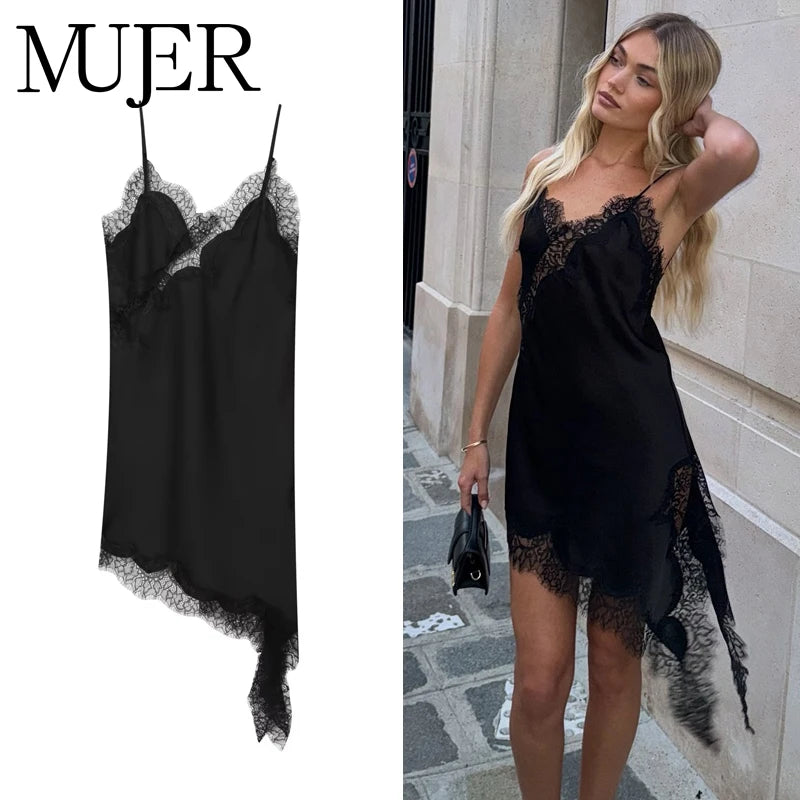 MUJER 2025 Lace Slip Dress Woman Black Backless Short Dresses