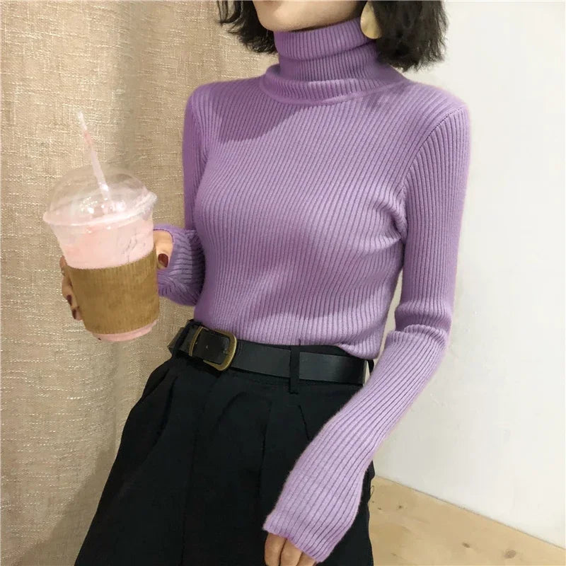 Autumn Winter Thick Sweater Women Knitted Ribbed Pullover Sweater
