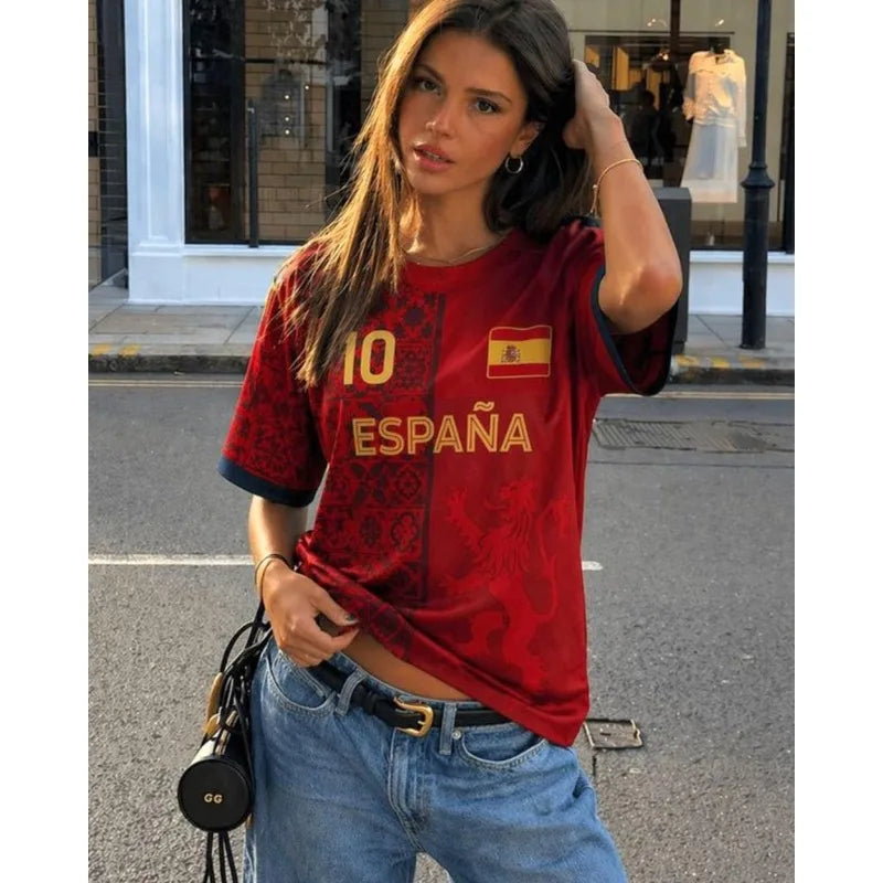 New Women Spain 10 Flag Soccer Fan T-Shirt