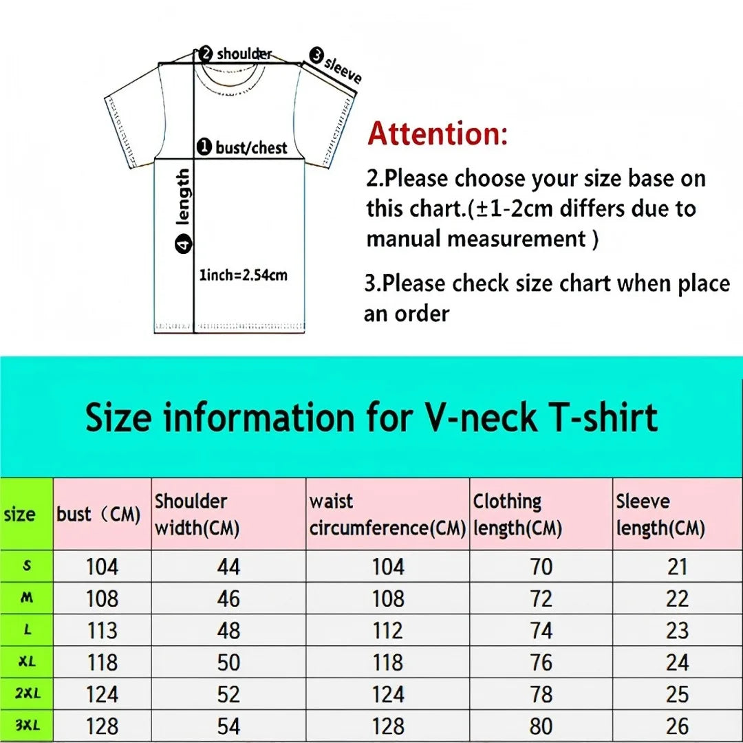 2026 Summer New Men's V-Neck T-Shirt with 3D Digital Pattern Printing