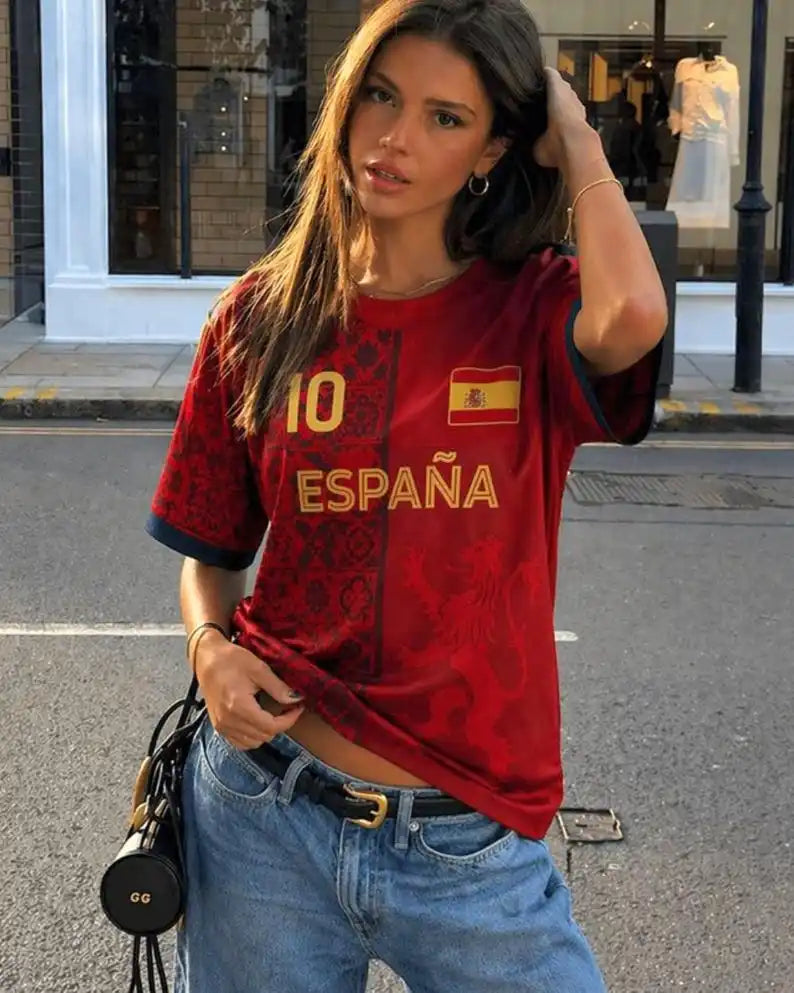 New Women Spain 10 Flag Soccer Fan T-Shirt