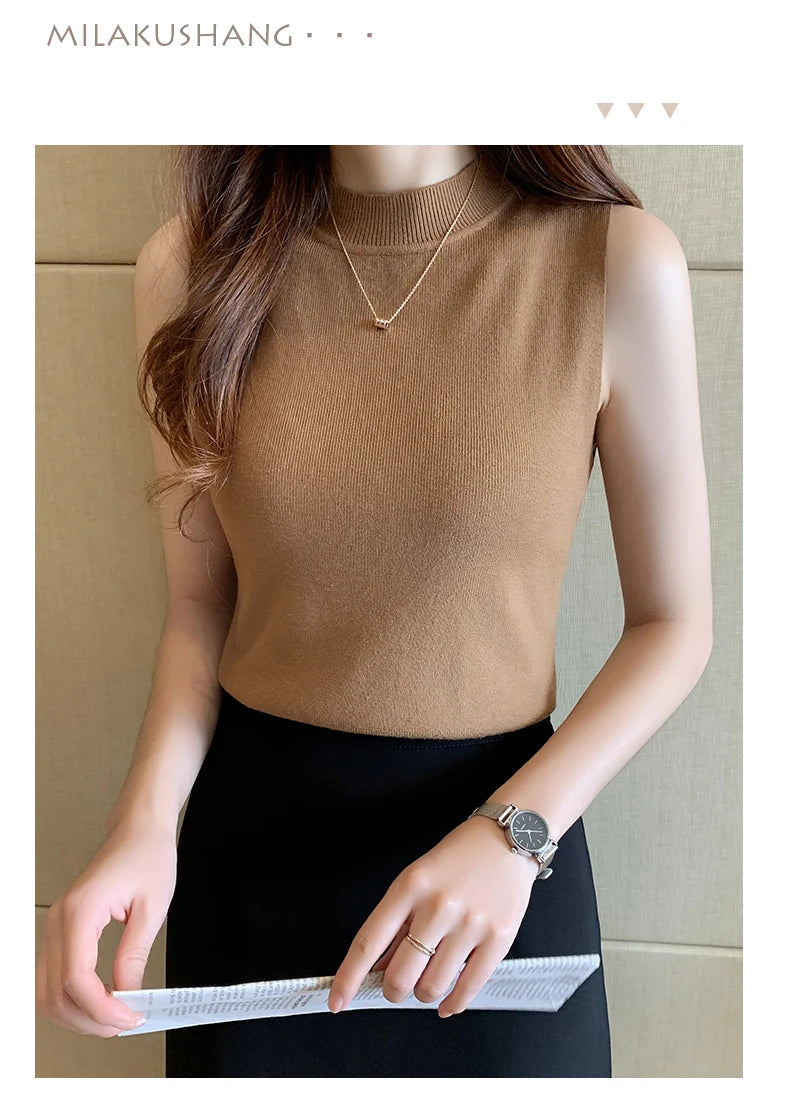 Versatile Knit Sleeveless Tops Women