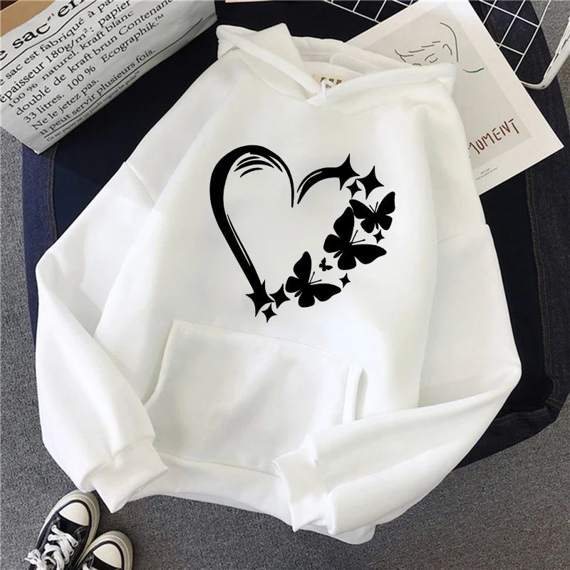 Combination of Love and Butterfly Pattern Long Sleeve Hoodies Women's