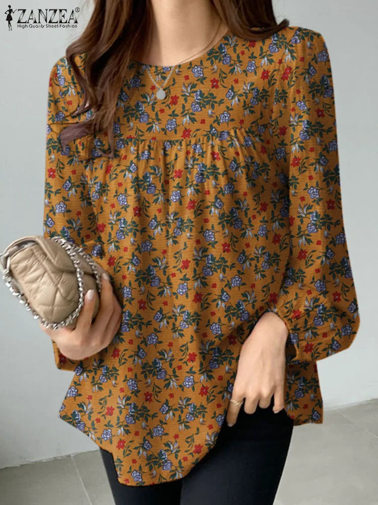 ZANZEA Women Floral Printed Blouse Bohemian Holiday Tops