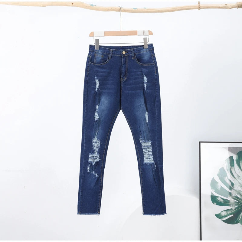 Women Ripped Jeans Tight Fitting