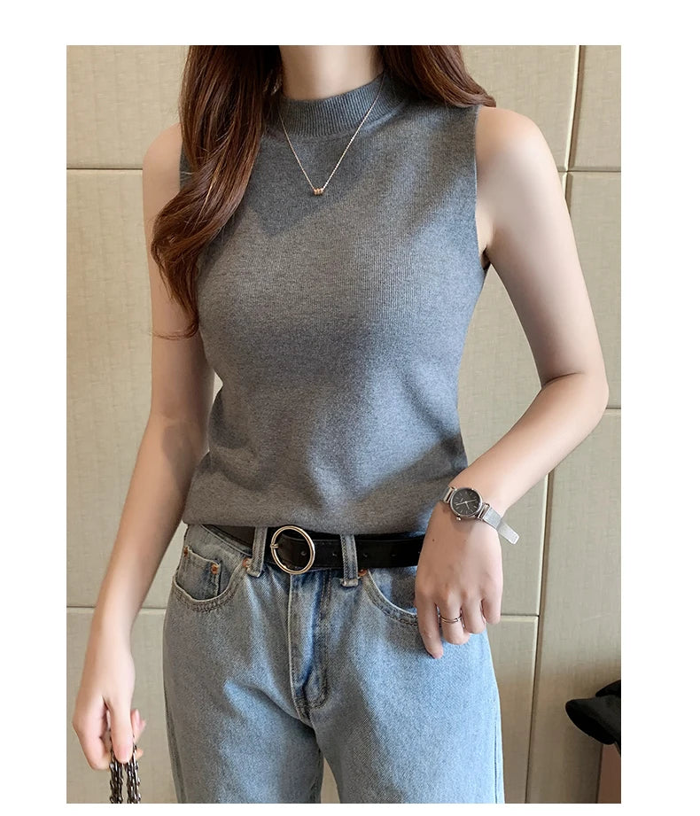 Versatile Knit Sleeveless Tops Women