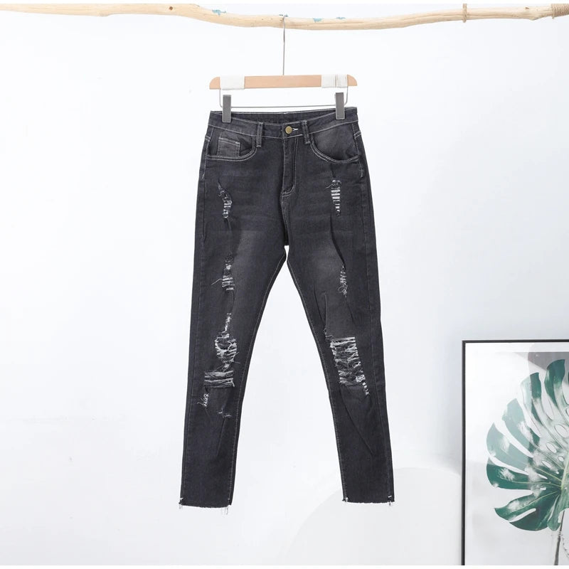 Women Ripped Jeans Tight Fitting