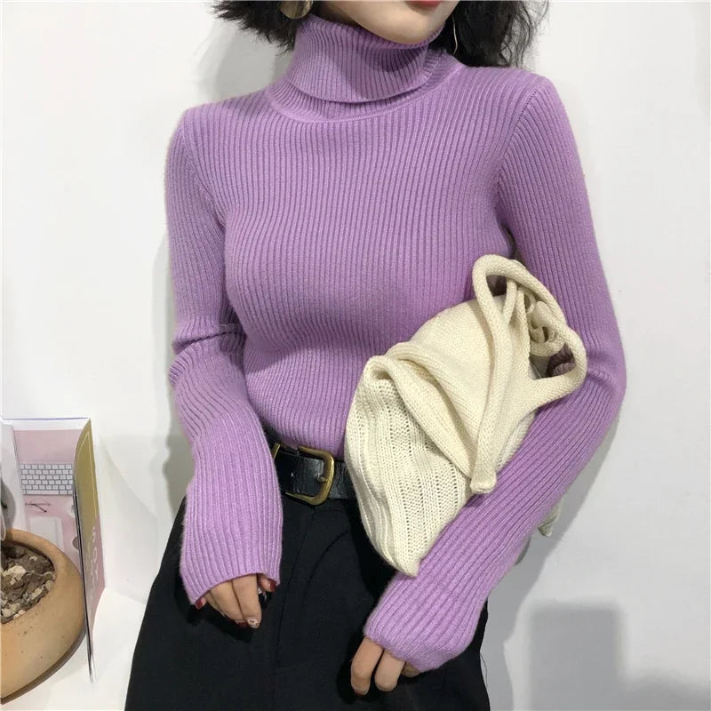 Autumn Winter Thick Sweater Women Knitted Ribbed Pullover Sweater