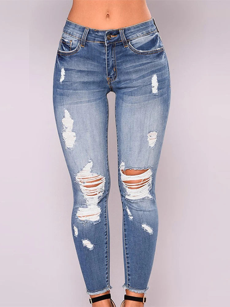 Women Ripped Jeans Tight Fitting