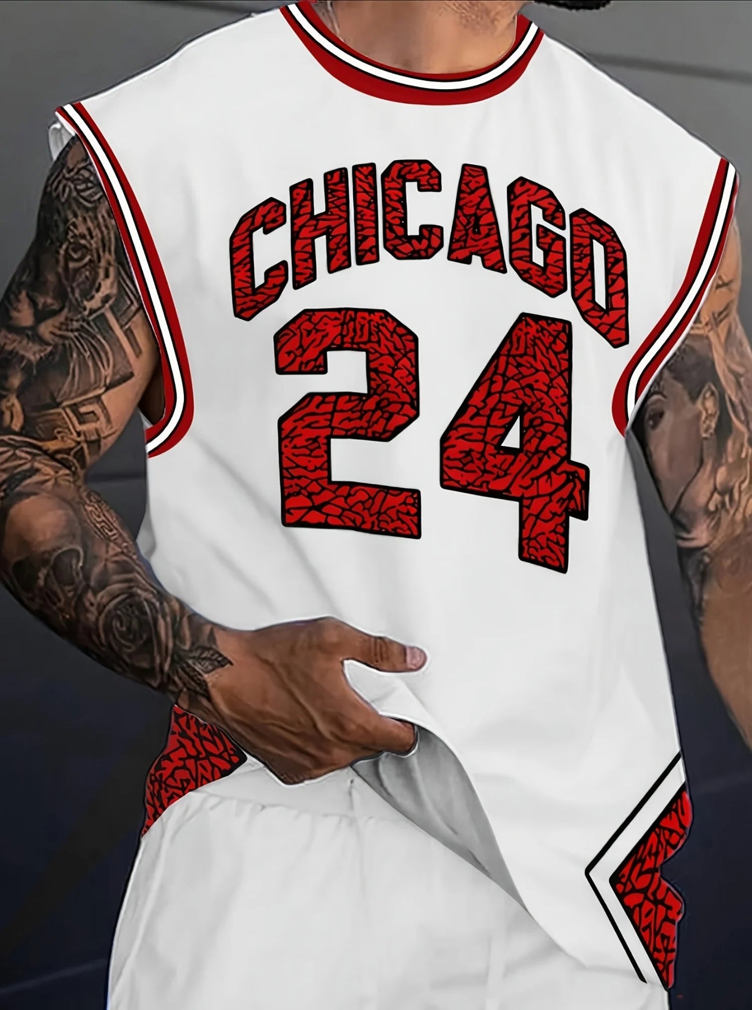 Summer Men's CHICAGO NO.24 Graphic Tank Top Sleeveless Basketball Jersey