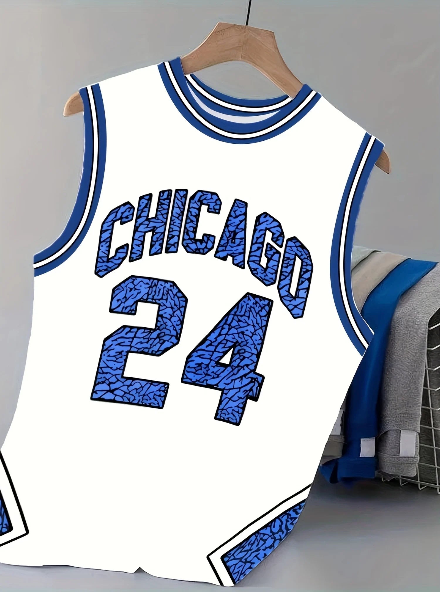 Summer Men's CHICAGO NO.24 Graphic Tank Top Sleeveless Basketball Jersey