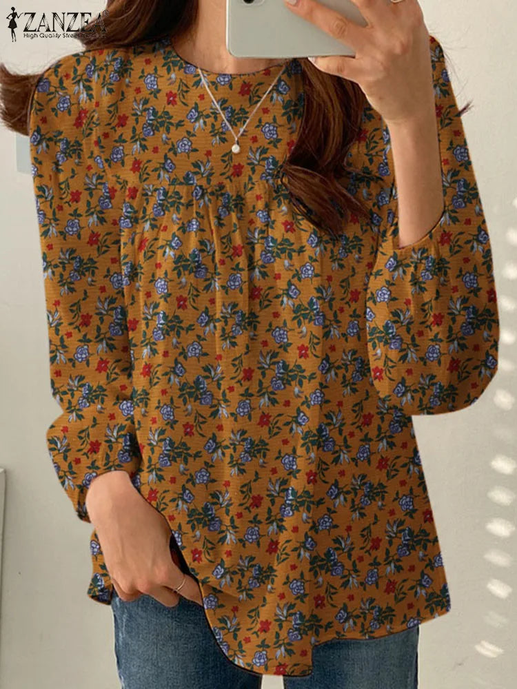 ZANZEA Women Floral Printed Blouse Bohemian Holiday Tops