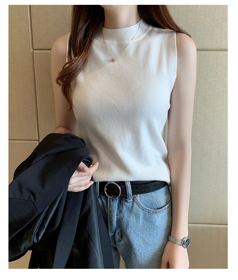 Versatile Knit Sleeveless Tops Women