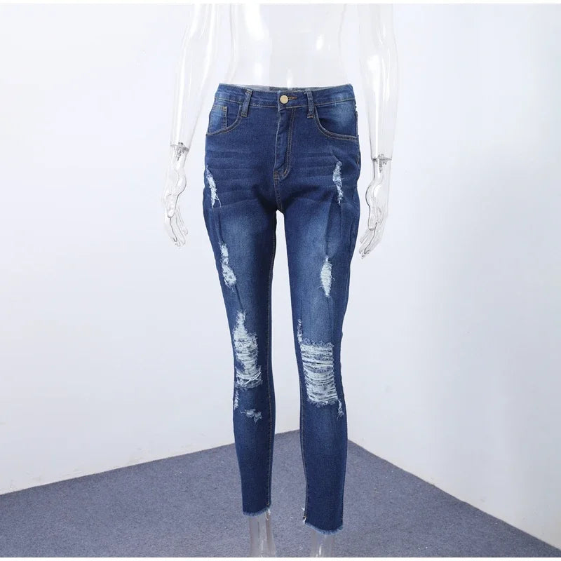 Women Ripped Jeans Tight Fitting