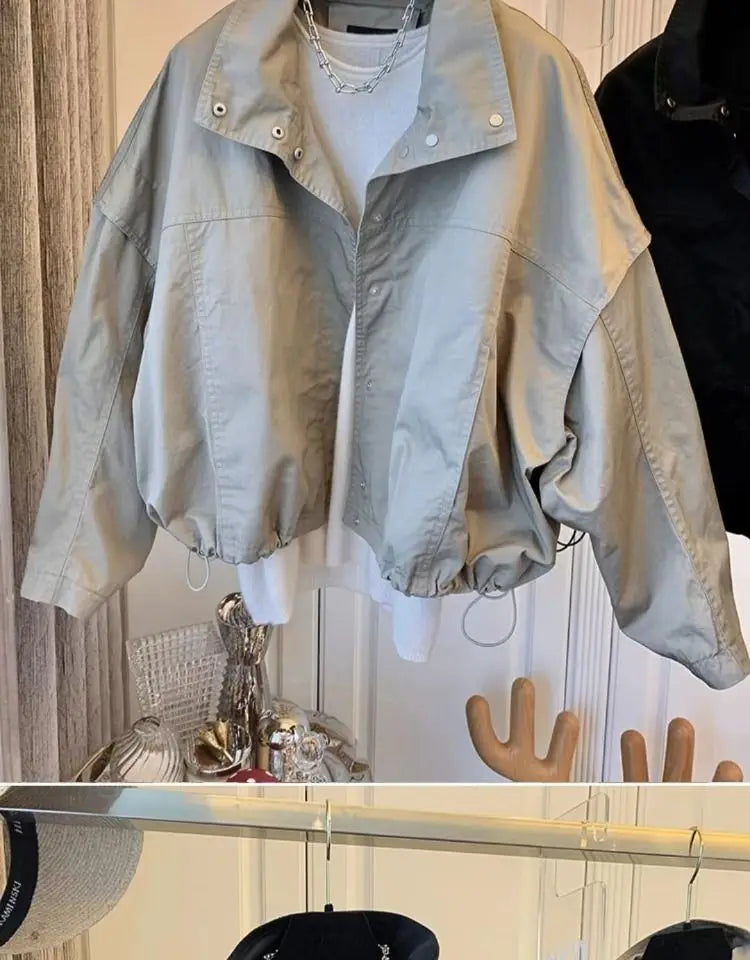 New Women's Trench Coat Outerwear Loose Short Jacket