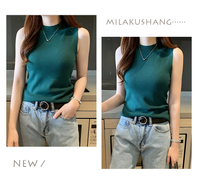 Versatile Knit Sleeveless Tops Women