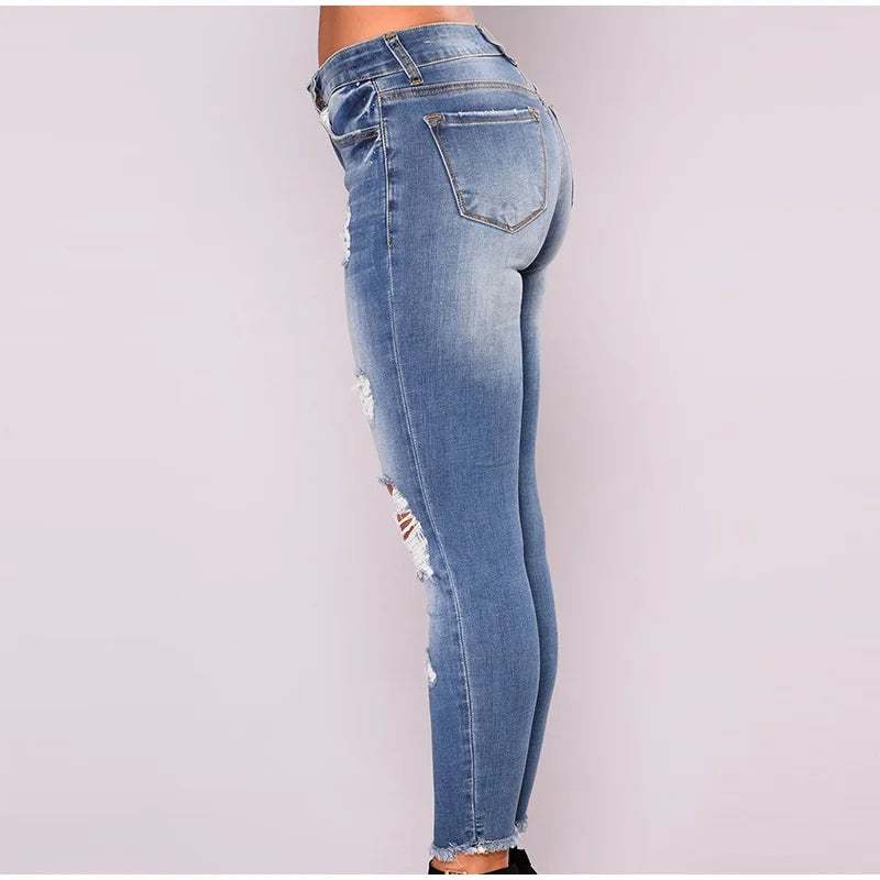 Women Ripped Jeans Tight Fitting