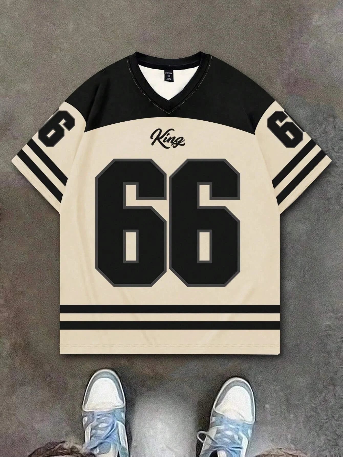 V-neck jersey T-shirt short sleeved retro sports