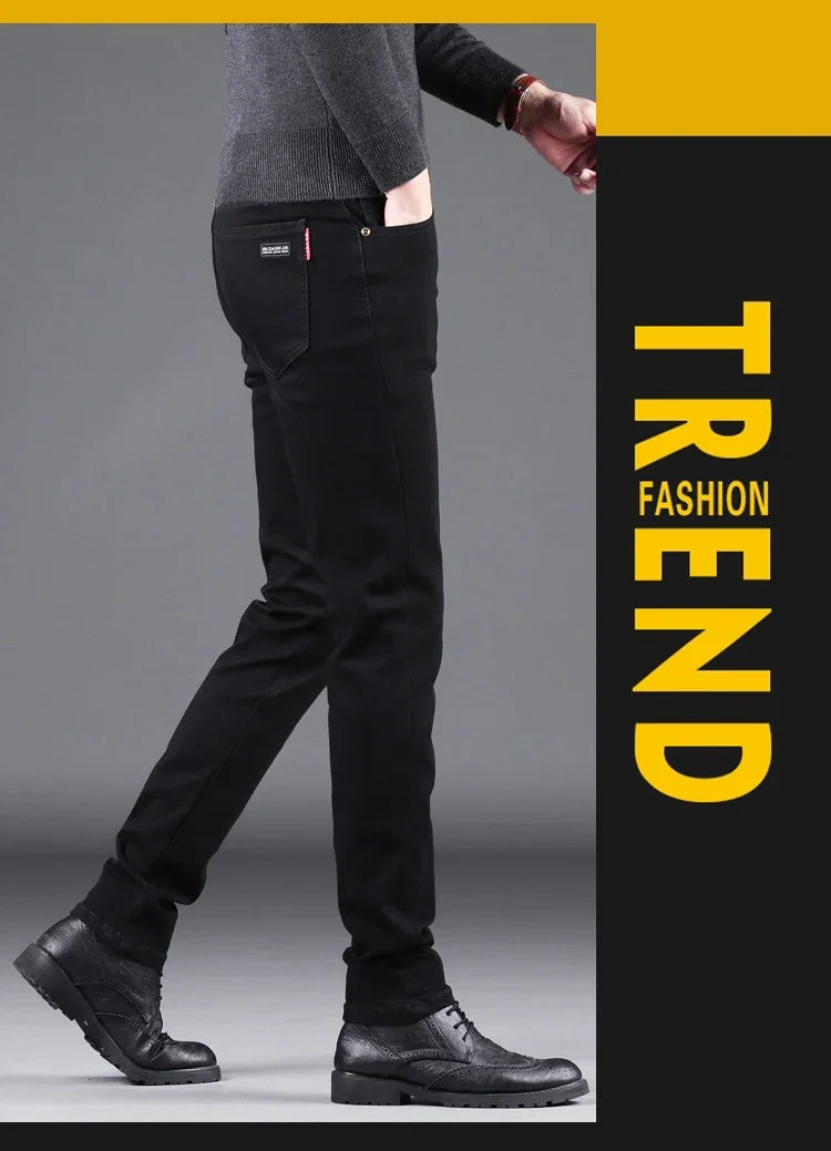 Men's Pure Black Slim Jeans Straight