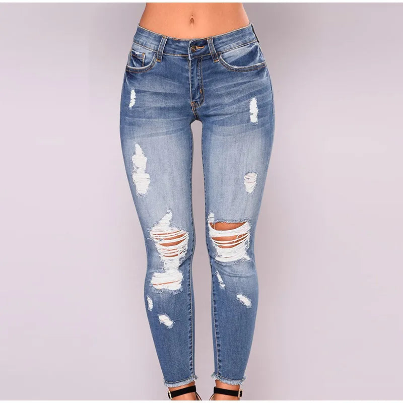 Women Ripped Jeans Tight Fitting
