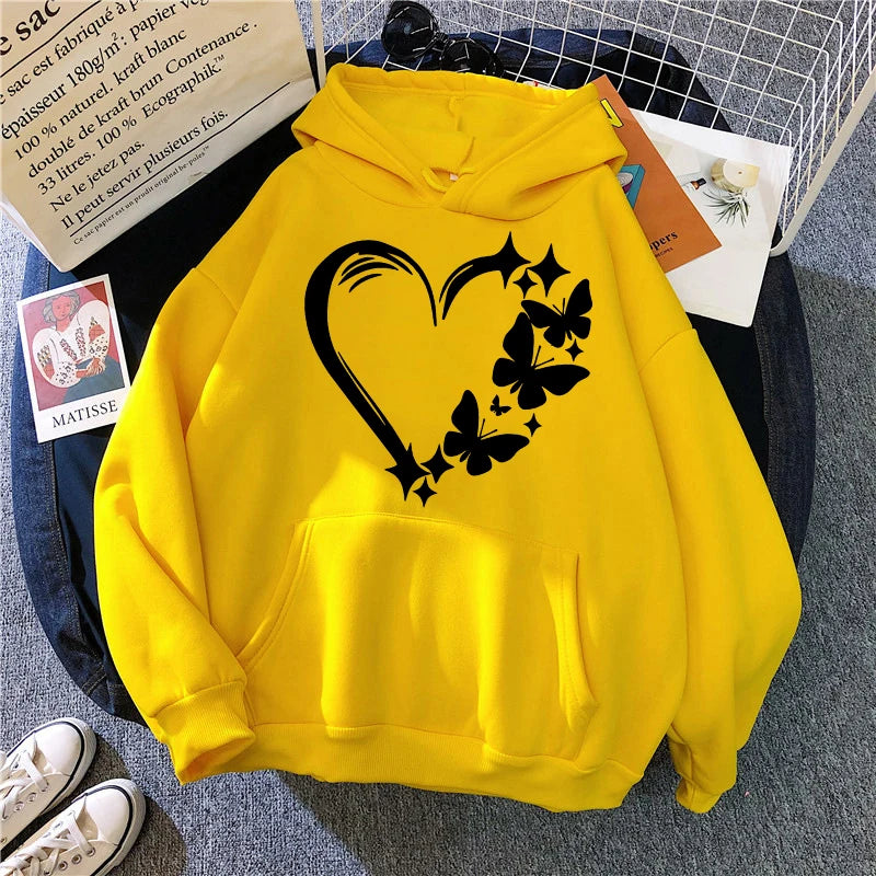 Combination of Love and Butterfly Pattern Long Sleeve Hoodies Women's