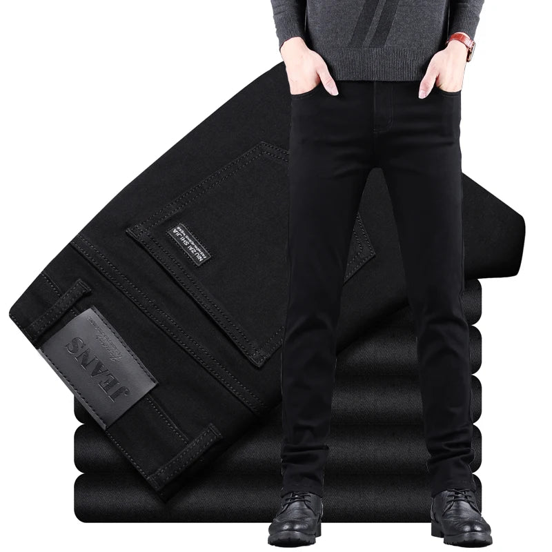 Men's Pure Black Slim Jeans Straight