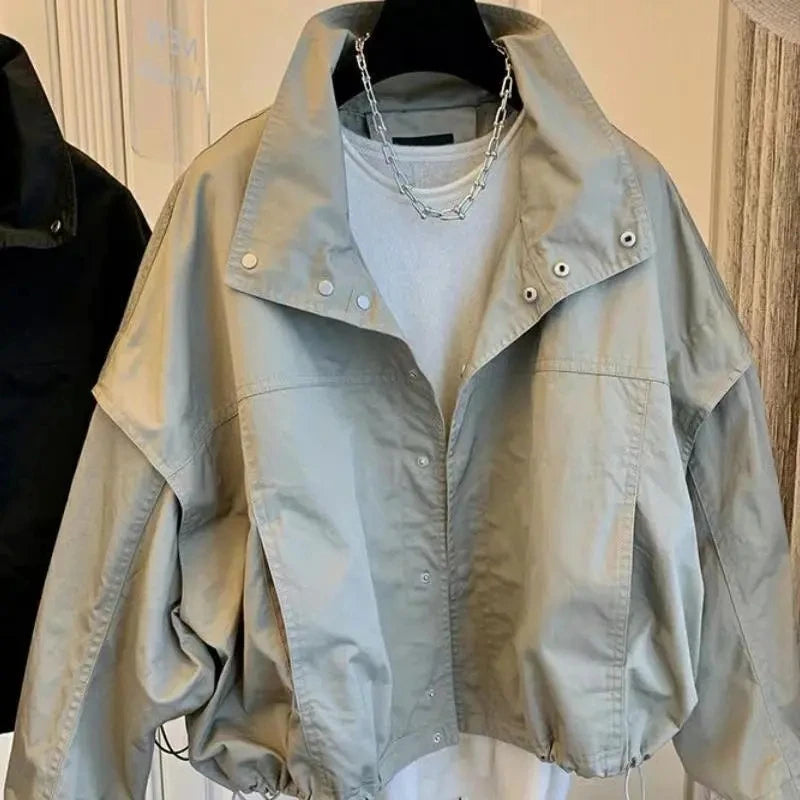 New Women's Trench Coat Outerwear Loose Short Jacket