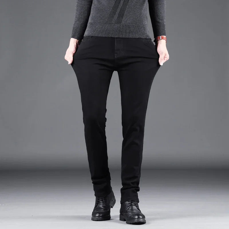 Men's Pure Black Slim Jeans Straight