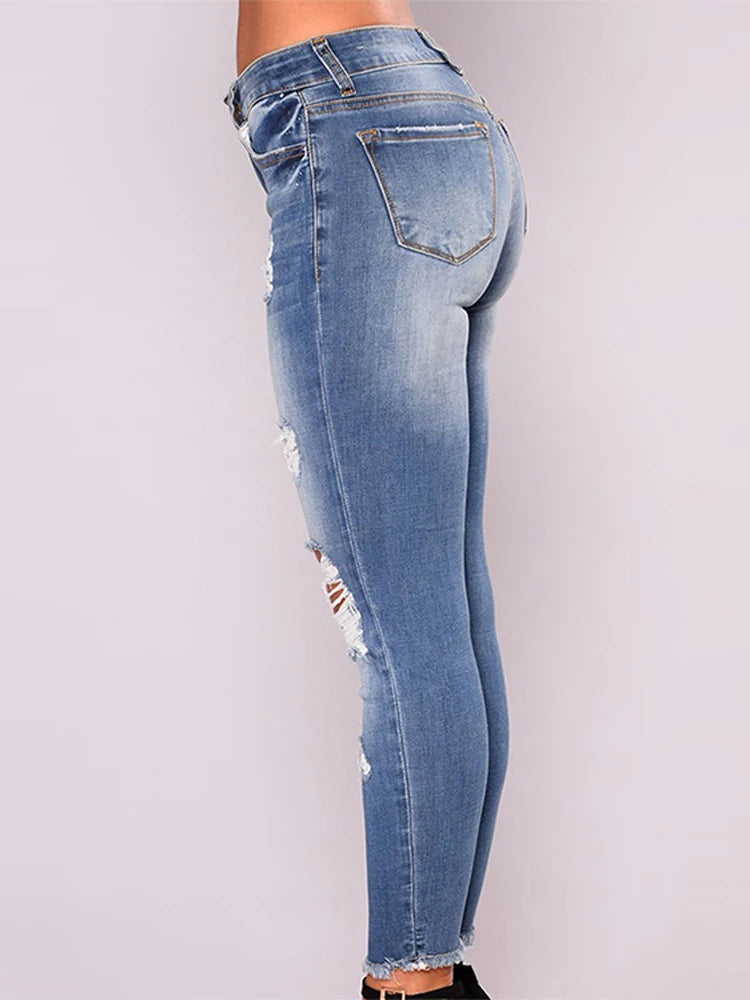 Women Ripped Jeans Tight Fitting