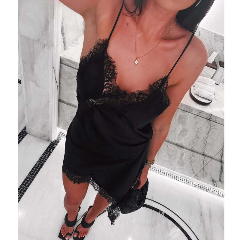 MUJER 2025 Lace Slip Dress Woman Black Backless Short Dresses