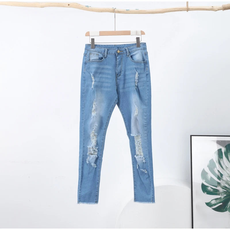 Women Ripped Jeans Tight Fitting