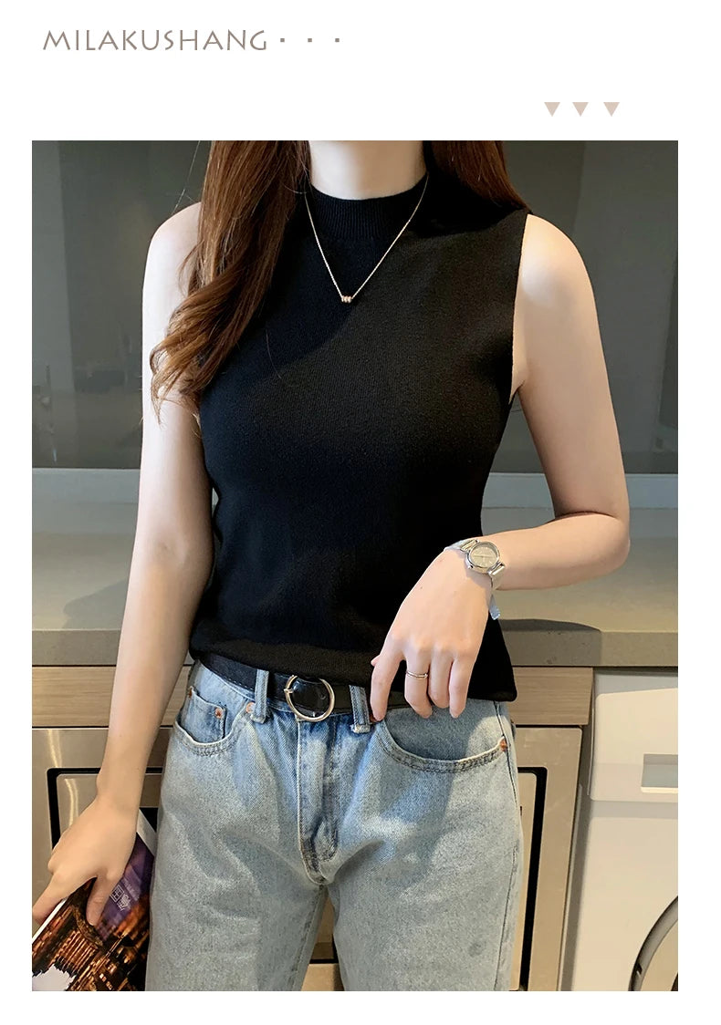 Versatile Knit Sleeveless Tops Women