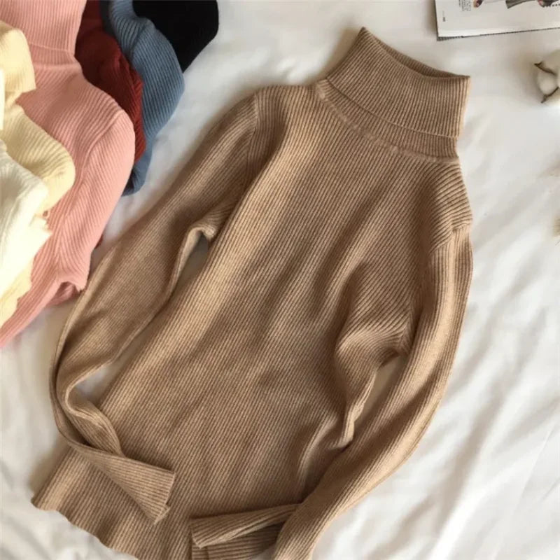 Autumn Winter Thick Sweater Women Knitted Ribbed Pullover Sweater