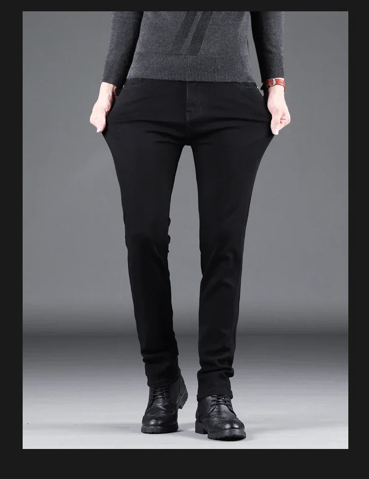 Men's Pure Black Slim Jeans Straight