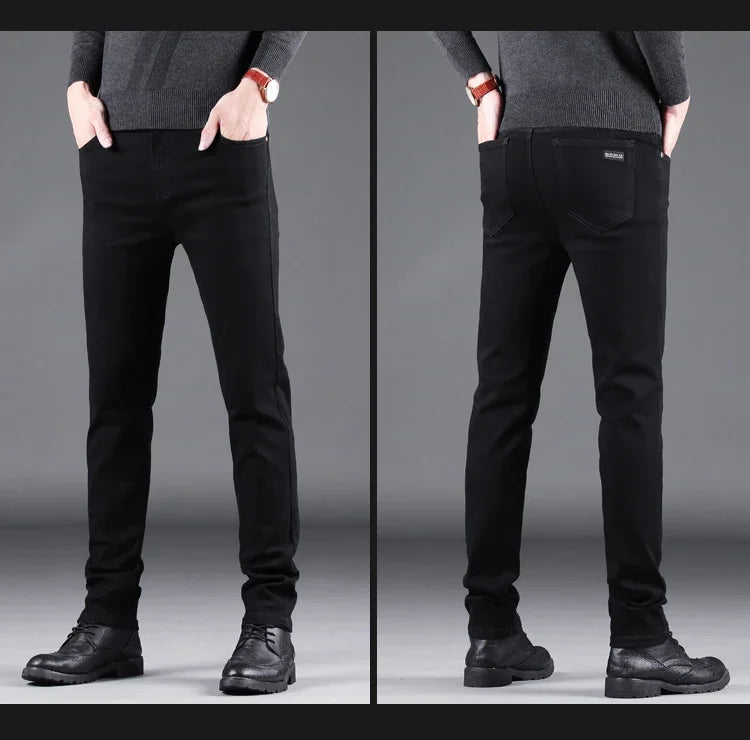 Men's Pure Black Slim Jeans Straight