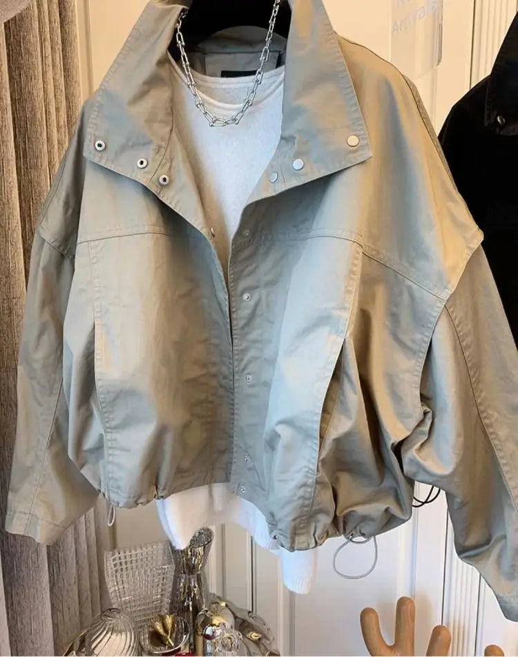 New Women's Trench Coat Outerwear Loose Short Jacket