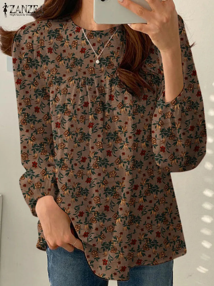 ZANZEA Women Floral Printed Blouse Bohemian Holiday Tops