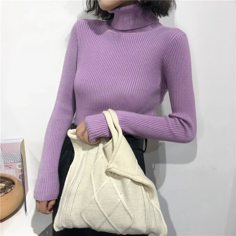 Autumn Winter Thick Sweater Women Knitted Ribbed Pullover Sweater