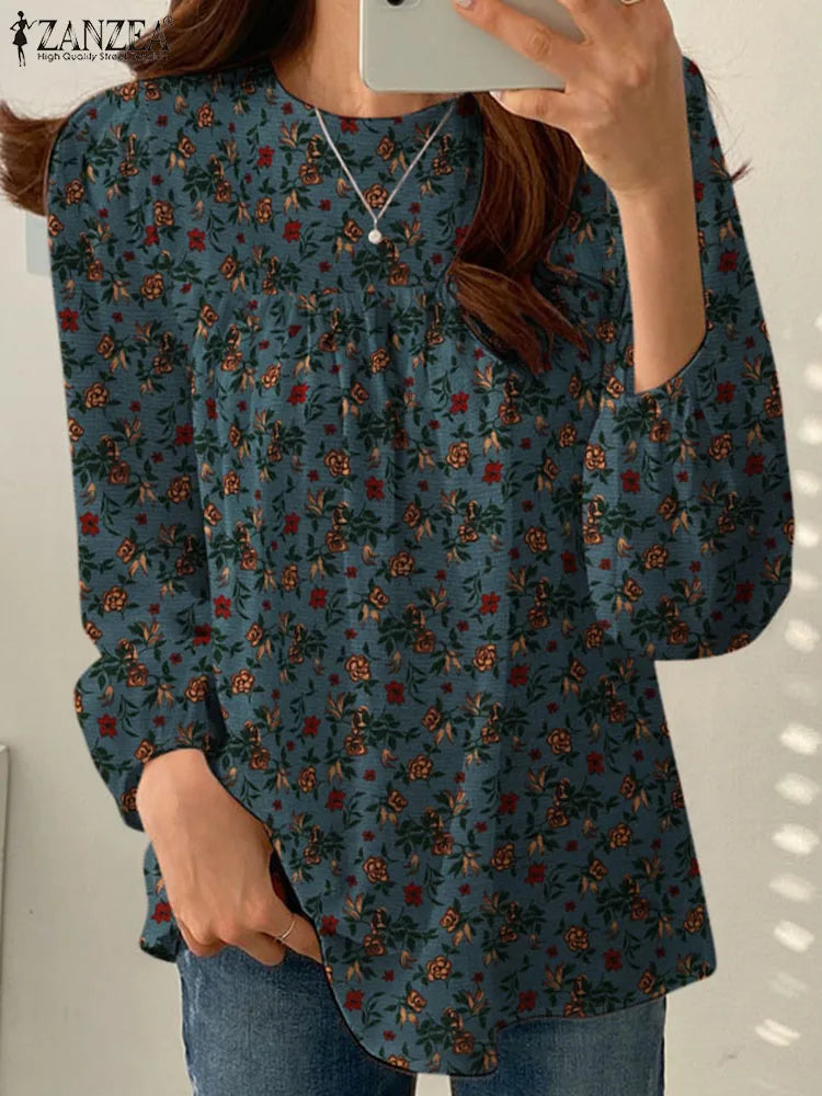 ZANZEA Women Floral Printed Blouse Bohemian Holiday Tops