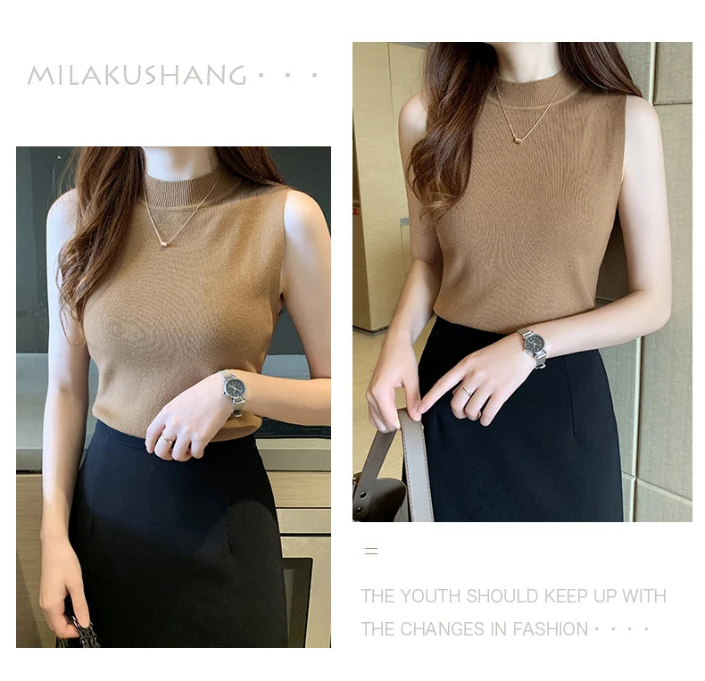 Versatile Knit Sleeveless Tops Women