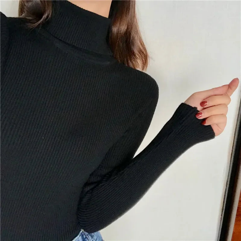 Autumn Winter Thick Sweater Women Knitted Ribbed Pullover Sweater
