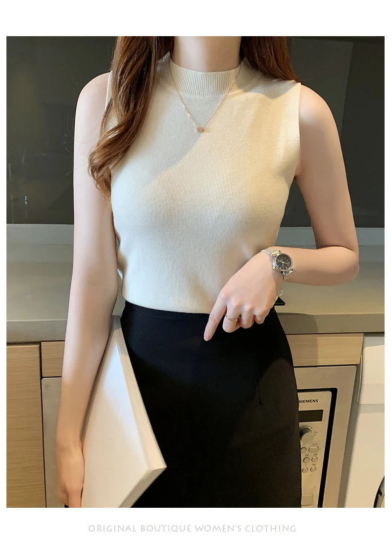 Versatile Knit Sleeveless Tops Women